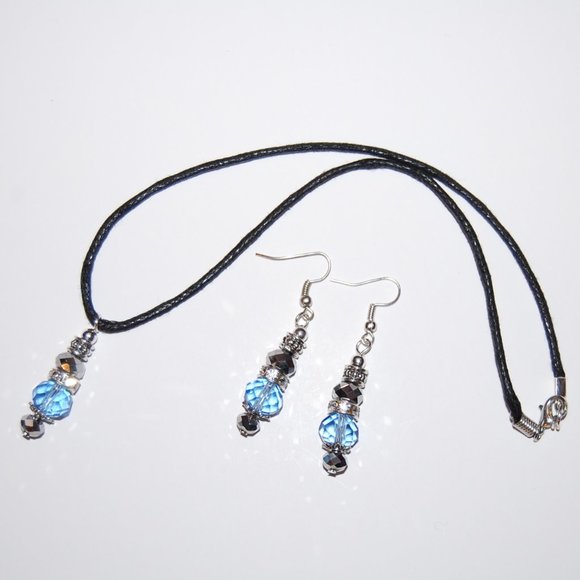 Aqua Blue Crystal Glass Necklace and Earring Set,Blue Necklace and Earrings - Picture 2 of 2